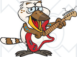 Clipart of a Cartoon Happy Kookaburra Playing an Electric Guitar - Royalty Free Vector Illustration