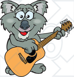 Clipart of a Cartoon Happy Koala Playing an Acoustic Guitar - Royalty Free Vector Illustration