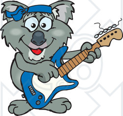 Clipart of a Cartoon Happy Koala Playing an Electric Guitar - Royalty Free Vector Illustration
