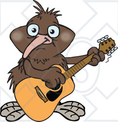 Clipart of a Cartoon Happy Kiwi Bird Playing an Acoustic Guitar - Royalty Free Vector Illustration