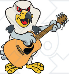 Clipart of a Cartoon Happy Kite Bird Playing an Acoustic Guitar - Royalty Free Vector Illustration