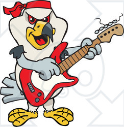 Clipart of a Cartoon Happy Kite Bird Playing an Electric Guitar - Royalty Free Vector Illustration