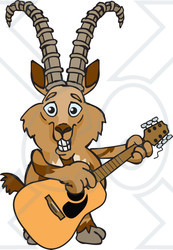 Clipart of a Cartoon Happy Ibex Goat Playing an Acoustic Guitar - Royalty Free Vector Illustration