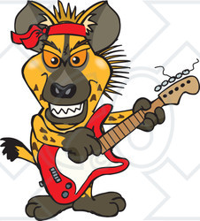 Clipart of a Cartoon Hyena Playing an Electric Guitar - Royalty Free Vector Illustration