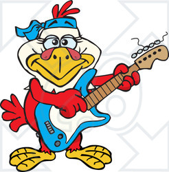 Clipart of a Cartoon Happy Hen Playing an Electric Guitar - Royalty Free Vector Illustration