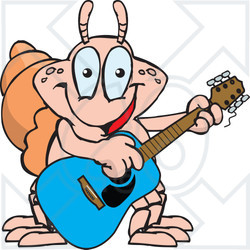 Clipart of a Cartoon Happy Hermit Crab Playing an Acoustic Guitar - Royalty Free Vector Illustration
