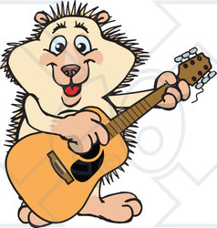Clipart of a Cartoon Happy Hedgehog Playing an Acoustic Guitar - Royalty Free Vector Illustration