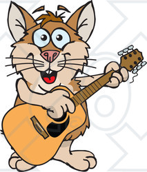 Clipart of a Cartoon Happy Hamster Playing an Acoustic Guitar - Royalty Free Vector Illustration
