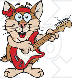 Clipart of a Cartoon Happy Hamster Playing an Electric Guitar - Royalty Free Vector Illustration