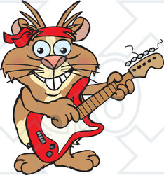 Clipart of a Cartoon Happy Guinea Pig Playing an Electric Guitar - Royalty Free Vector Illustration