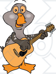 Clipart of a Cartoon Happy Goose Playing an Acoustic Guitar - Royalty Free Vector Illustration