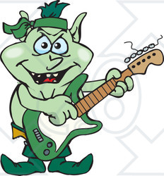 Clipart of a Cartoon Goblin Playing an Electric Guitar - Royalty Free Vector Illustration