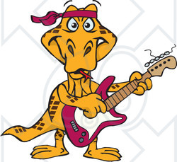 Clipart of a Cartoon Happy Goanna Lizard Playing an Electric Guitar - Royalty Free Vector Illustration