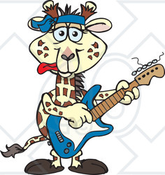 Clipart of a Cartoon Happy Giraffe Playing an Electric Guitar - Royalty Free Vector Illustration