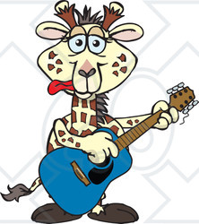 Clipart of a Cartoon Happy Giraffe Playing an Acoustic Guitar - Royalty Free Vector Illustration
