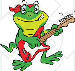 Clipart of a Cartoon Happy Gecko Playing an Electric Guitar - Royalty Free Vector Illustration
