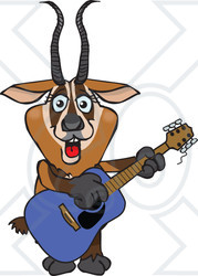 Clipart of a Cartoon Happy Gazelle Playing an Acoustic Guitar - Royalty Free Vector Illustration