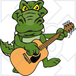 Clipart of a Cartoon Happy Alligator Playing an Acoustic Guitar - Royalty Free Vector Illustration