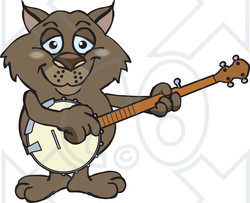 Clipart of a Cartoon Happy Wombat Playing a Banjo - Royalty Free Vector Illustration