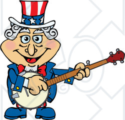 Clipart of an Uncle Sam Character Playing a Banjo - Royalty Free Vector Illustration