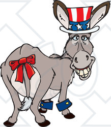 Clipart of a Patriotic Independence Day or Tax Time Donkey Looking Back - Royalty Free Vector Illustration
