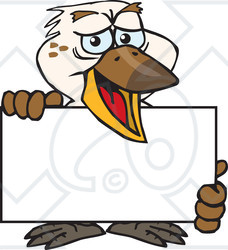 Clipart of a Kookaburra Bird Holding a Blank Sign Board - Royalty Free Vector Illustration