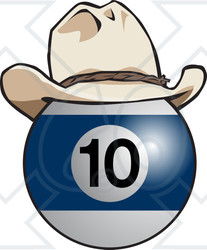 Royalty-Free (RF) Clipart Illustration of a Blue And White 10 Billiards Ball Wearing A Cowboy Hat