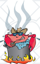 Royalty-Free (RF) Clipart Illustration of a Happy Crab Drinking Coconut Milk While Boiling Over A Fire In A Pot