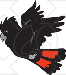 Royalty-Free (RF) Clipart Illustration of a Flying Red Tail Cockatoo Bird