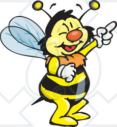 Clipart Illustration of a Bumble Bee Character Laughing And Pointing Upwards