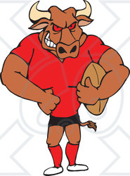 Clipart Illustration of a Beefy Bull In Uniform, Holding An American Football
