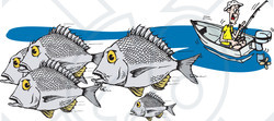 Clipart Illustration of a Caucasian Fisherman In A Boat, Fishing For Bream