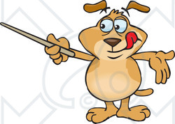 Clipart Illustration of a Smart Brown Dog Holding A Pointer Stick While Reviewing Rules Or Teaching A Lesson