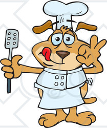 Clipart Illustration of a Kitchen Chef Dog Holding A Spatula And Gesturing After Tasting His Food
