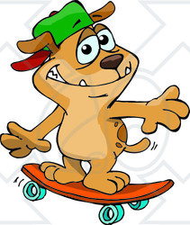 Clipart Illustration of a Sporty Brown Dog Wearing A Hat And Skateboarding
