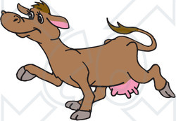 Clipart Illustration of a Happy Brown Cow With Pink Udders, Walking In Profile To The Left
