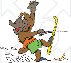Clipart Illustration of a Platypus Waving While Water Skiing Past