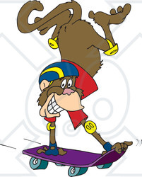 Clipart Illustration of a Grinning Monkey Doing A Handstand While Skateboarding