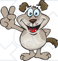 Clipart Illustration of a Peaceful Light Brown Dog Smiling And Gesturing The Peace Sign With His Hand