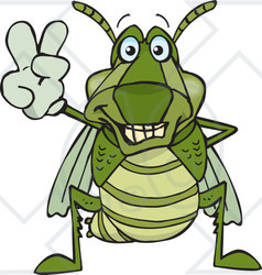 Clipart Illustration of a Peaceful Grasshopper Smiling And Gesturing The Peace Sign With His Hand