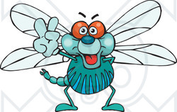 Clipart Illustration of a Peaceful Dragonfly Smiling And Gesturing The Peace Sign With His Hand