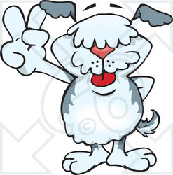 Clipart Illustration of a Peaceful Old English Sheepdog Smiling And Gesturing The Peace Sign With His Hand