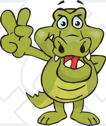 Clipart Illustration of a Peaceful Crocodile Smiling And Gesturing The Peace Sign With His Hand