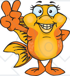 Clipart Illustration of a Peaceful Gold Fish Smiling And Gesturing The Peace Sign With His Hand