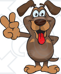 Clipart Illustration of a Peaceful Dachshund Dog Smiling And Gesturing The Peace Sign With His Hand