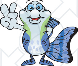 Clipart Illustration of a Peaceful Guppy Smiling And Gesturing The Peace Sign With His Hand