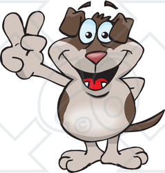 Clipart Illustration of a Peaceful Canine Smiling And Gesturing The Peace Sign With His Hand