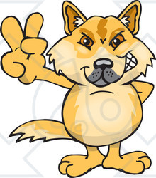 Clipart Illustration of a Peaceful Dingo Dog Smiling And Gesturing The Peace Sign With His Hand