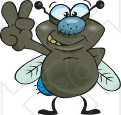 Clipart Illustration of a Peaceful Fly Smiling And Gesturing The Peace Sign With His Hand