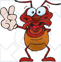 Clipart Illustration of a Peaceful Ant Smiling And Gesturing The Peace Sign With His Hand